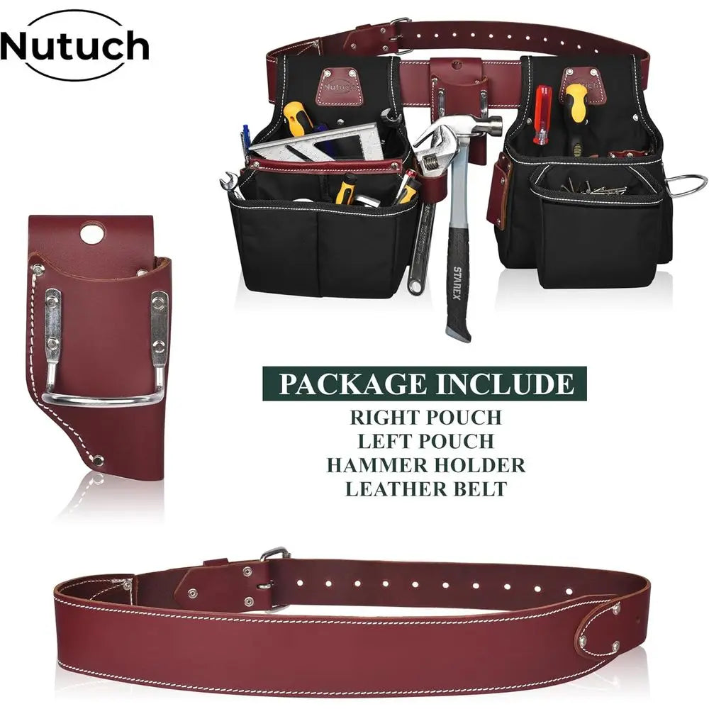 Black Carpenter's Tool Belt with Nylon Pouch for Construction, Framing, and Electrical Work