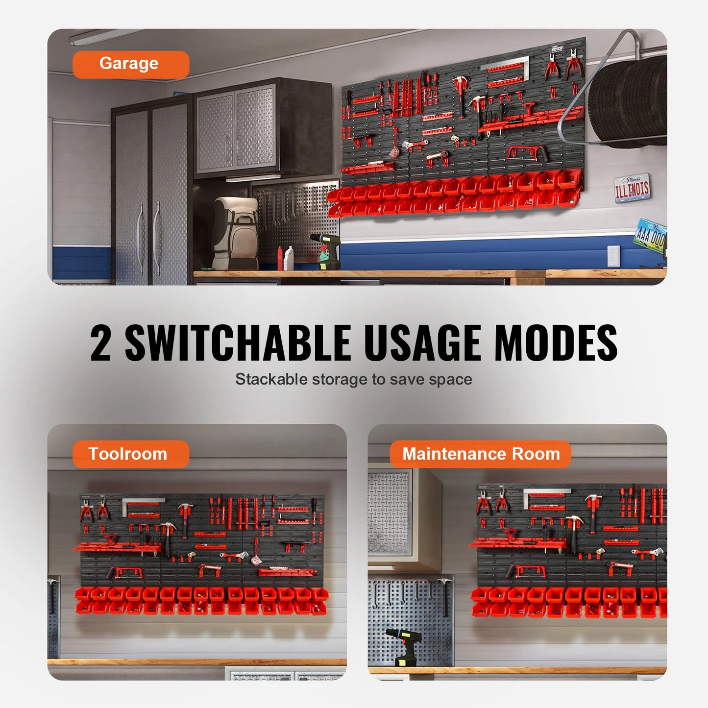 SucceBuy 30Bin Wall Mounted Storage Bins Parts Rack Organizer Garage with Wall Panels Hooks Plastic Shop Tool for Screw Nails