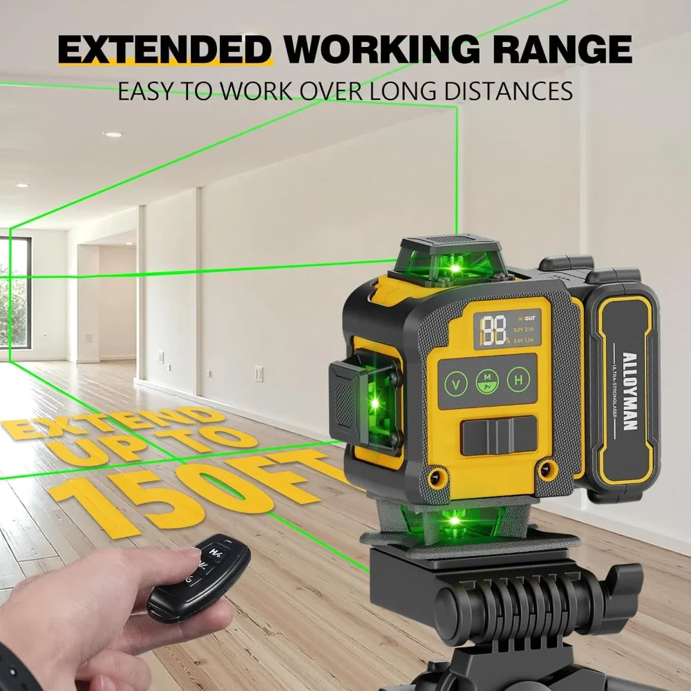 4D 360° Self-Leveling Green Laser Level with Tripod & Batteries