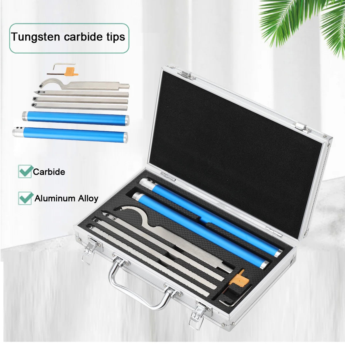 Woodturning Tool Set Carbide Inserts Cutter 6 in 1 Wood Turning Tools Swan Neck Aluminum Handle for Woodworking Lathe
