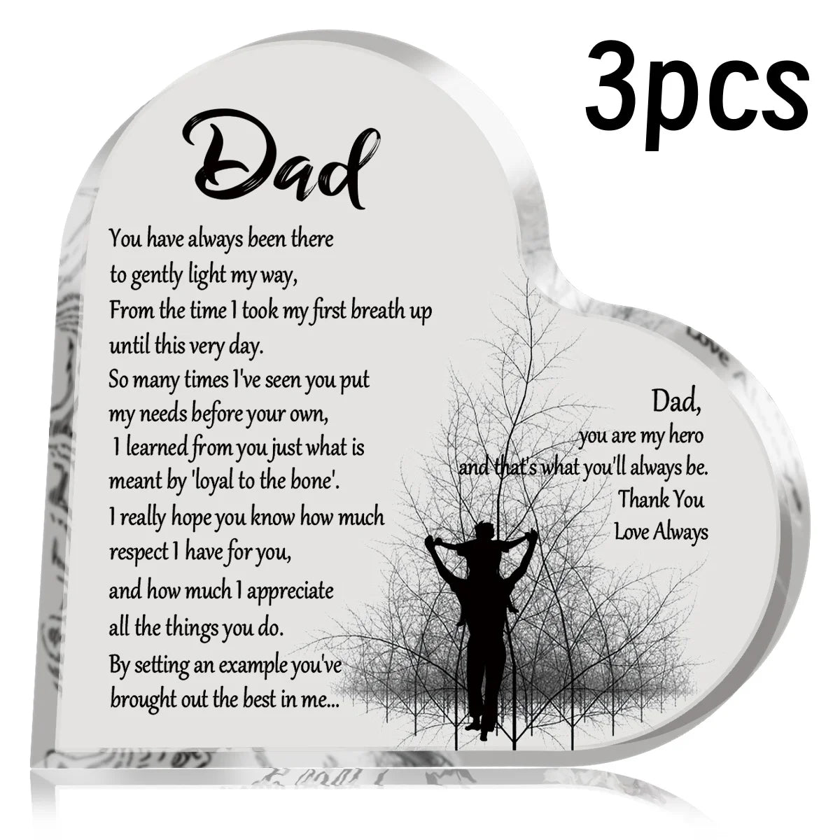 1-3PCS Heart Shape Acrylic Plaque for Dad Birthday Father's Day Thankful Quote Blessed Wish Memorial Keepsake Gift Thank you Dad