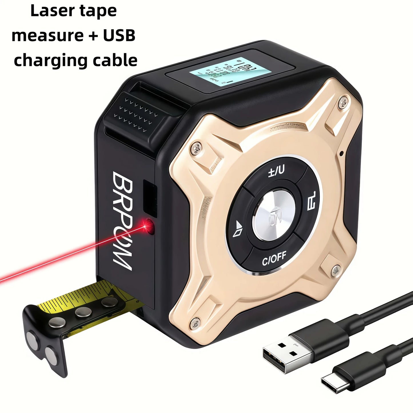 50m Laser 5m Steel Tape Measure - Digital Display Durable Non-slip Accurate Measurement Hook Loop 1PC