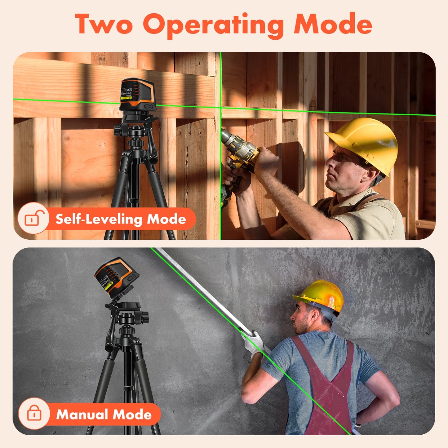 DOVOH C2-120G Rechargeable Cross Line Laser Level Self-Leveling High Precision 66ft Horizontal & Vertical Extension 150°