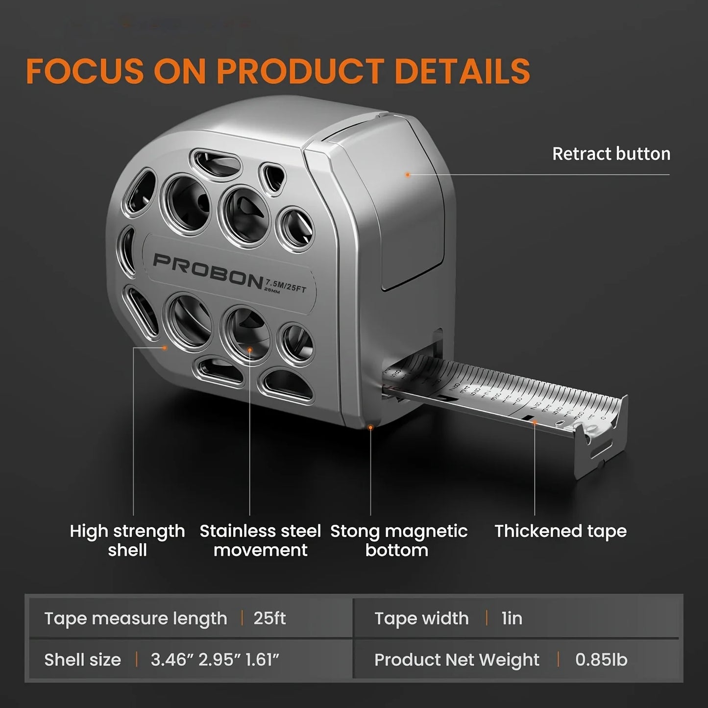 2025 New 25FT Stainless Steel Measuring Tape, Anti Rust,Strong Magnetism on The Bottom,Hollow Design, Gift Tape Measure