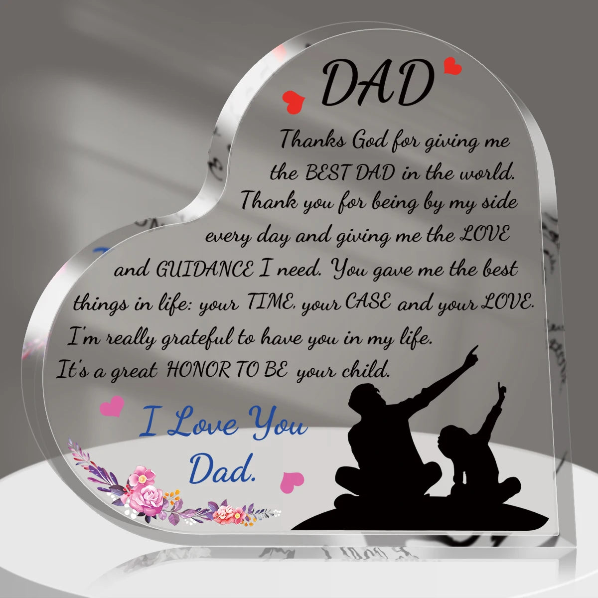 1-3PCS Heart Shape Acrylic Plaque for Dad Birthday Father's Day Thankful Quote Blessed Wish Memorial Keepsake Gift Thank you Dad