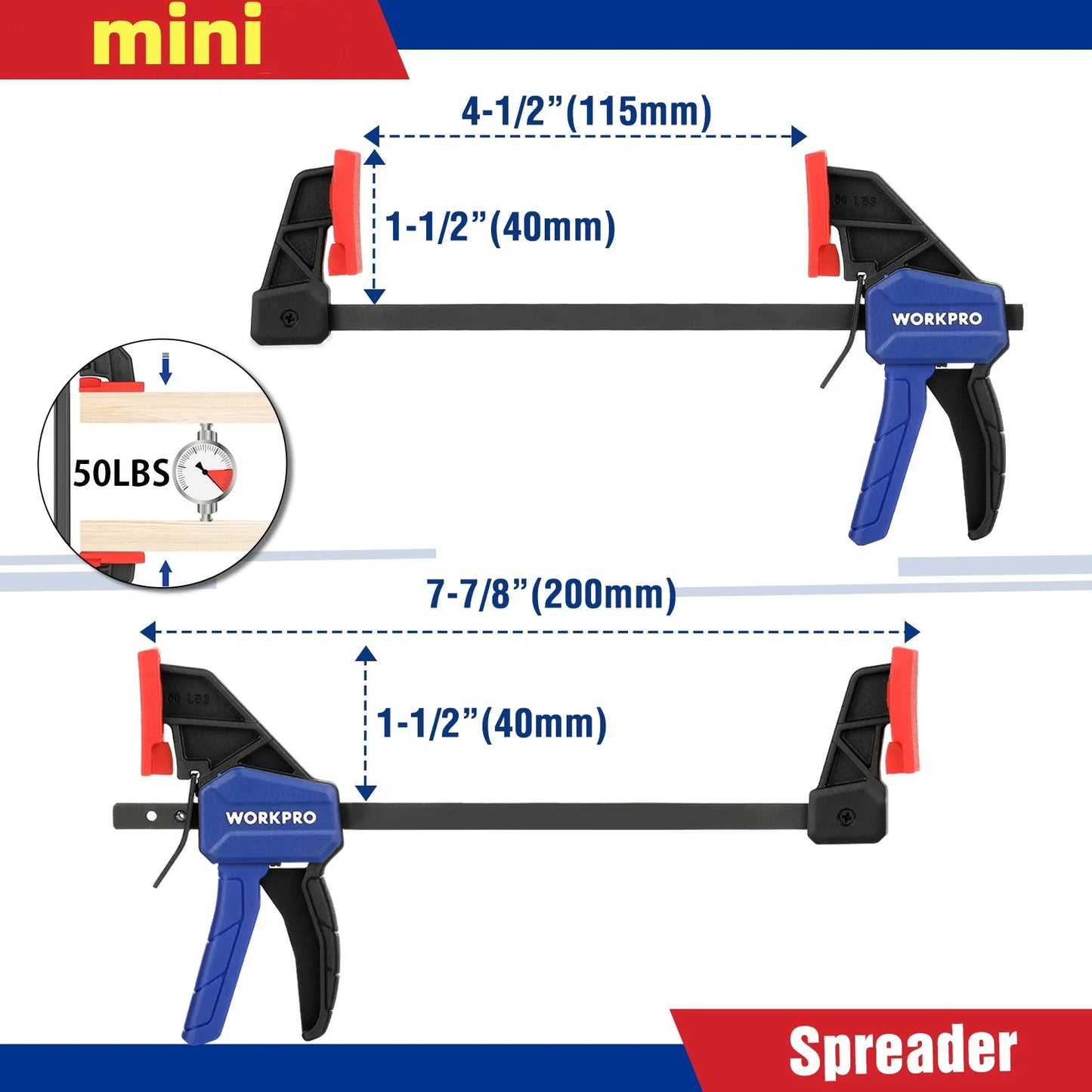 WORKPRO Bar Clamps for Woodworking One-Handed Clamp/Spreader, 6-Inch and 12-Inch