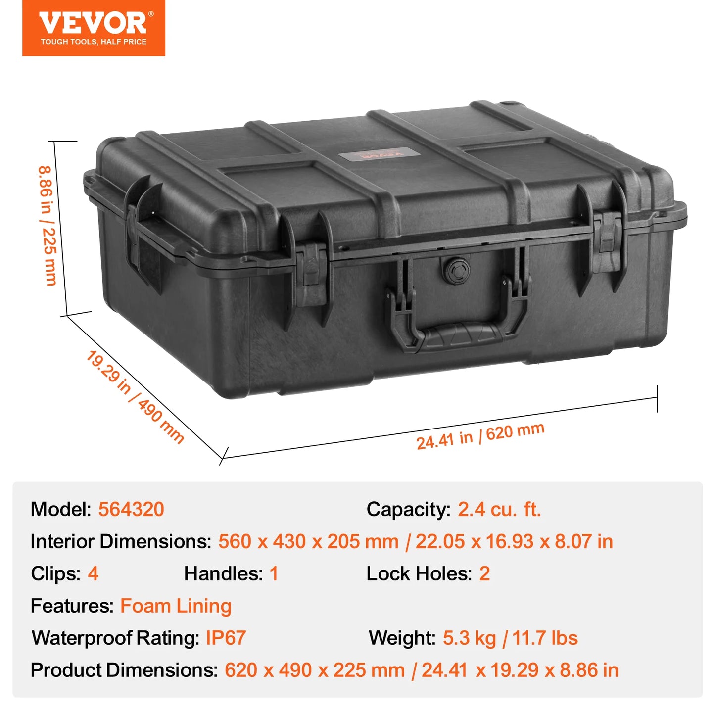 VEVOR IP67 Weatherproof Hard Case Heavy Duty Protective