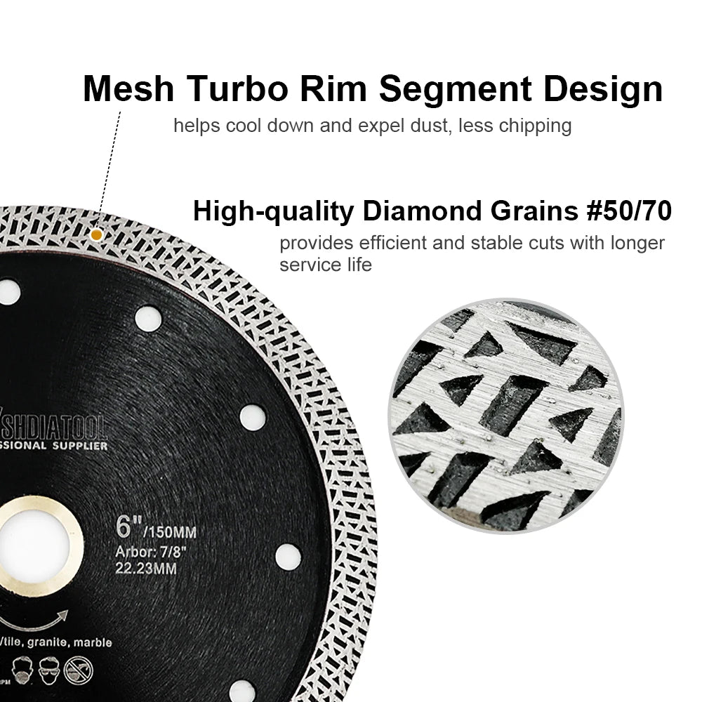 SHDIATOOL 5Pcs 5inch Diamond Mesh Turbo Cutting Disc 125mm Porcelain Marble Stone Saw Blade Circular Ceramic Tile Cutter Plate