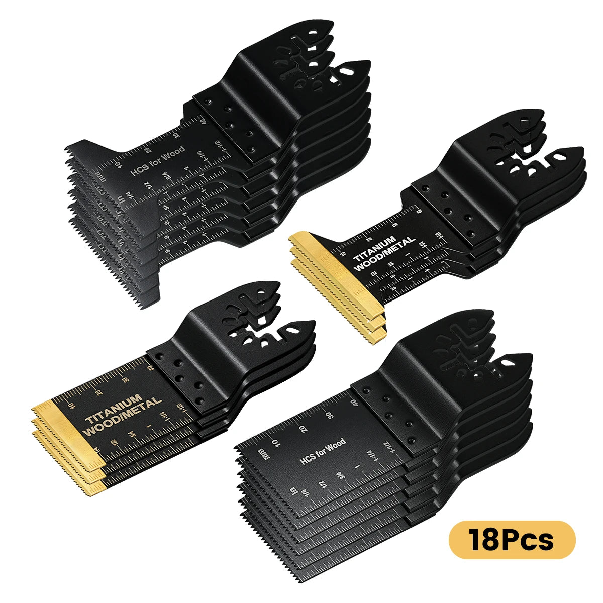 18pcs Titanium Multi Tool Blades Universal Quick Release Oscillating Saw Blades for Cutting Metal Nails Wood or Plastic