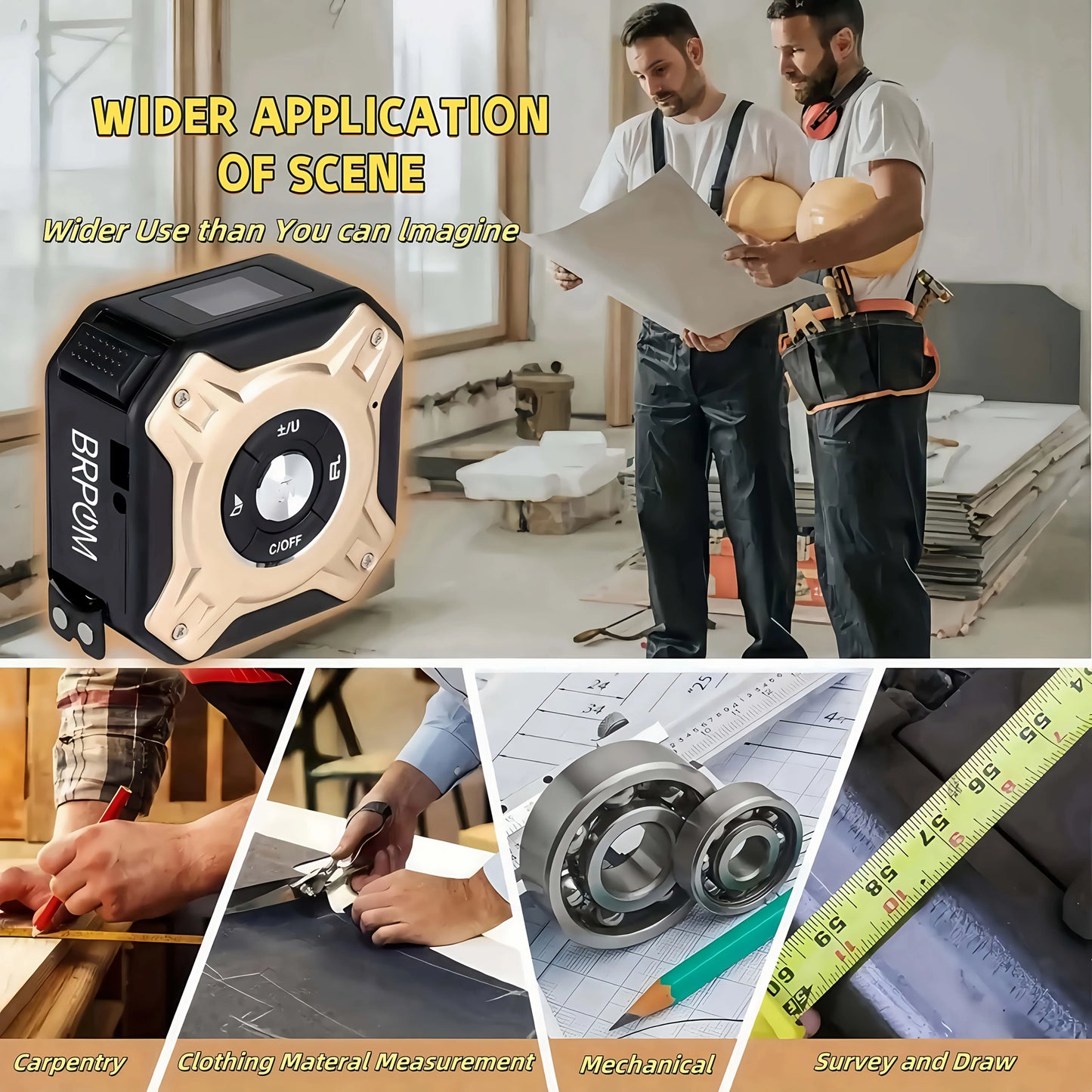 50m Laser 5m Steel Tape Measure - Digital Display Durable Non-slip Accurate Measurement Hook Loop 1PC