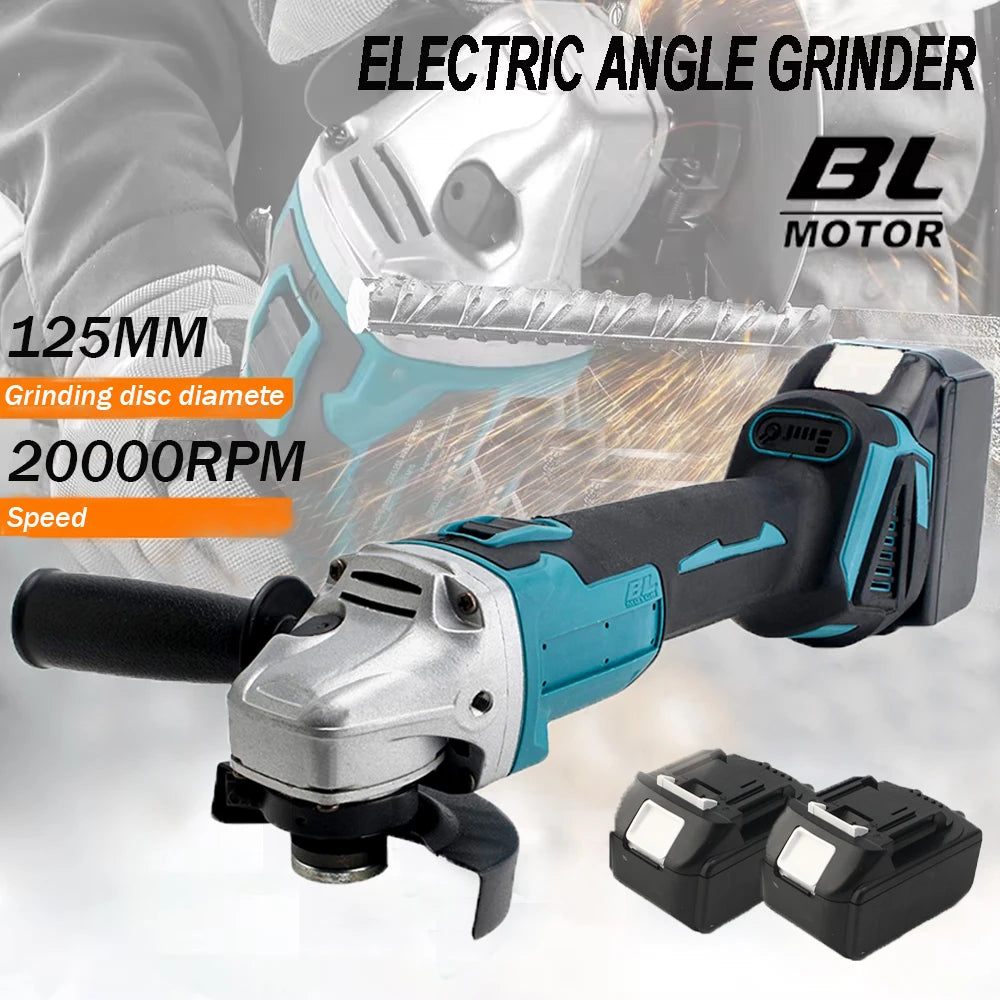 125MM Brushless Electric Angle Grinder Variable Speed M14 Cutting Machine Woodworking Power Tool for Makita 18v Battery