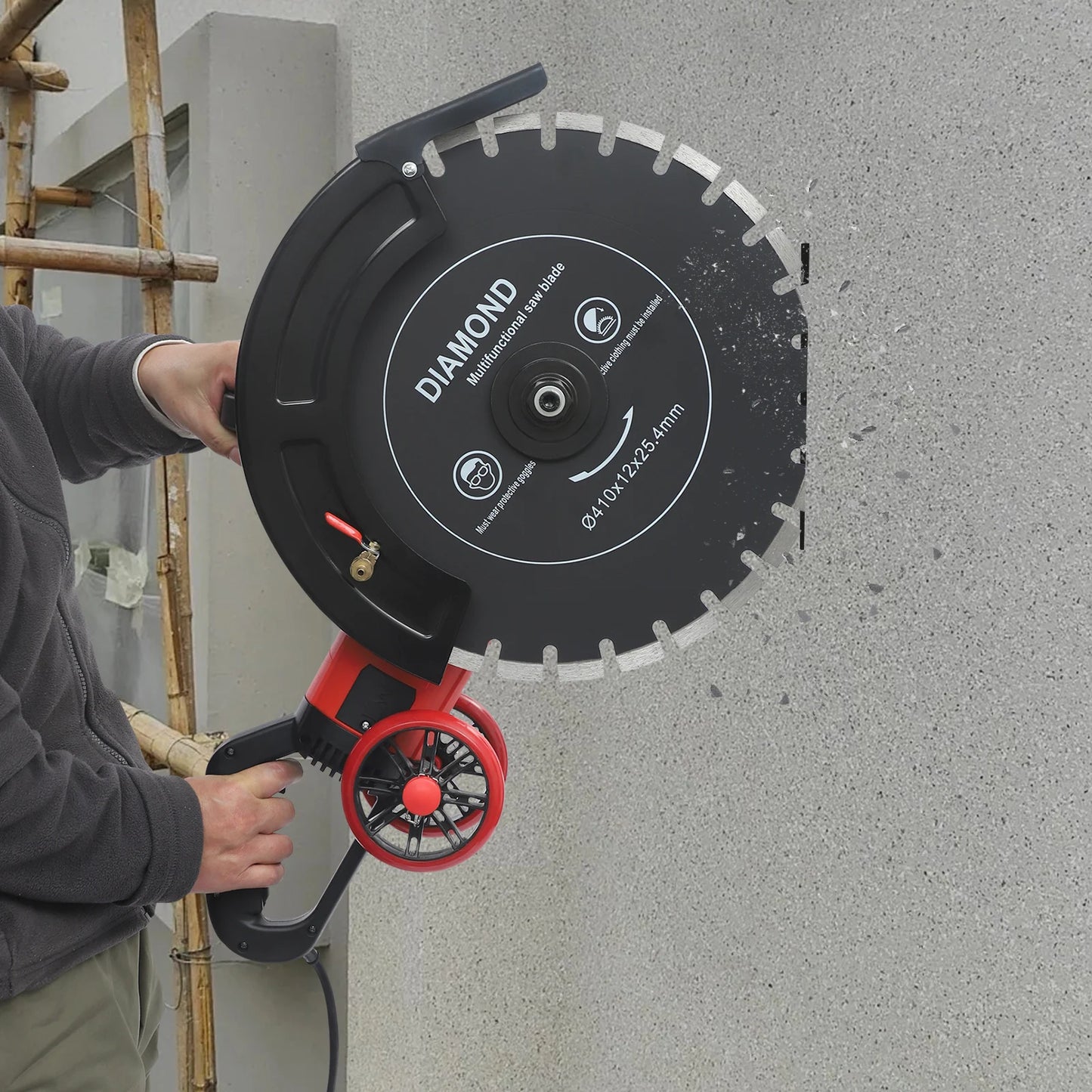 16in 4000W Electric Concrete Saw Brick Cutter Circular Saw Wall Slotting Groving w\Saw Blade and Rolling Pulley