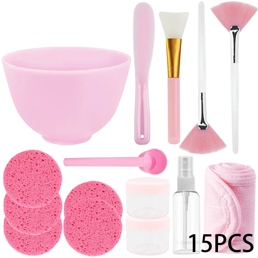 15PCS Face Skin Care Set Facemask Mixing Bowl Tools Silicone DIY Mud Clay Facial Mask With Make up Brushs Sponge Beauty Tools