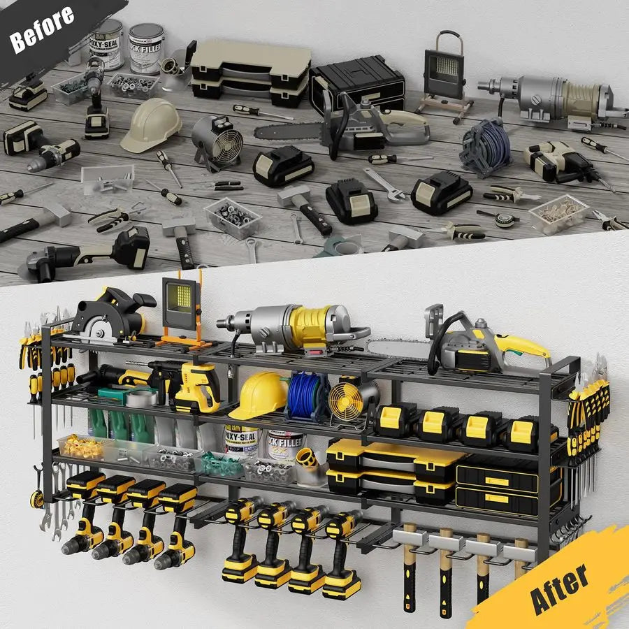 49.4 Large Power Tool Organizer Wall Mount, 4Tier Tool Storage Rack with 12 Drill Holders