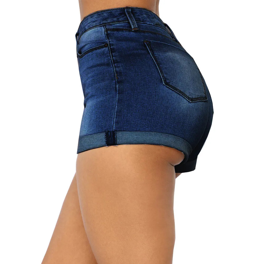 2022 New Dark Blue Summer Denim Shorts For Women Fashion High Waist Rolled Sexy Skinny Shorts Jeans S-2XL Drop Shipping