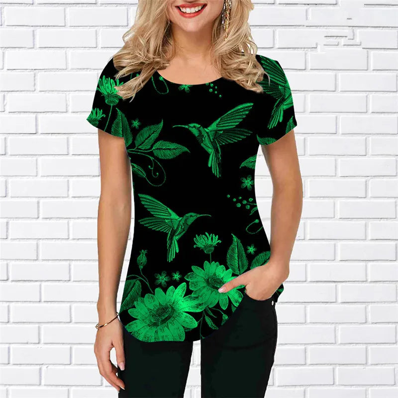 Women birdie Print Shirts Summer Short Sleeve