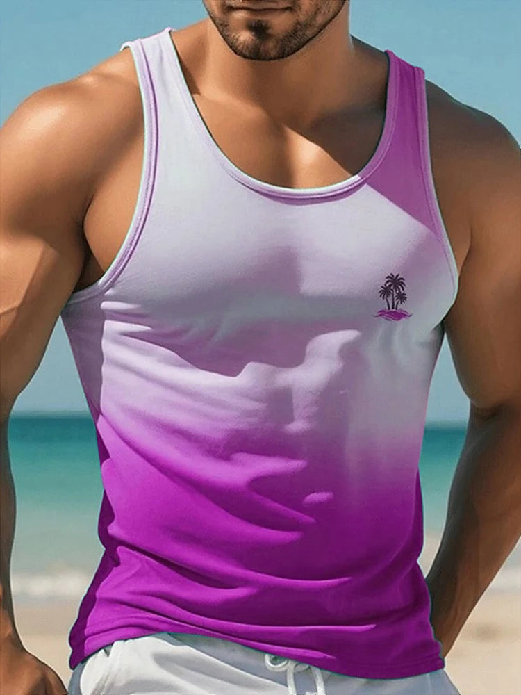 2024 New Summer Casual Men's Sleeveless T-shirt Hawaiian Style Men's Fashion Crew Neck Tank Top Outdoor Beach Men's Tank Top