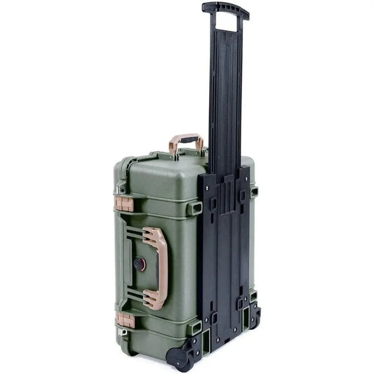 OD Green 1560 Pelican Case with Tan Handles, Empty, Wheels Included