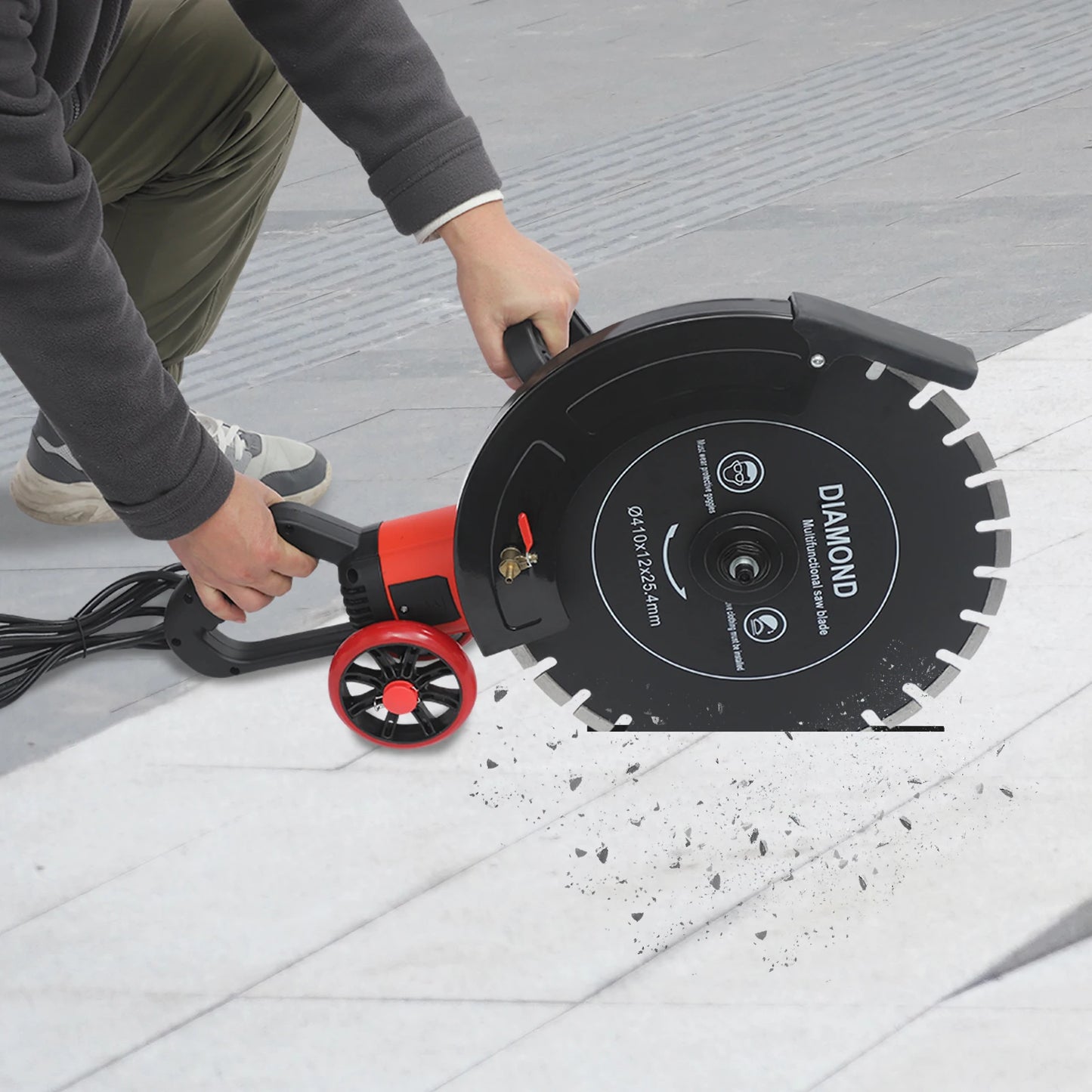 16in 4000W Electric Concrete Saw Brick Cutter Circular Saw Wall Slotting Groving w\Saw Blade and Rolling Pulley
