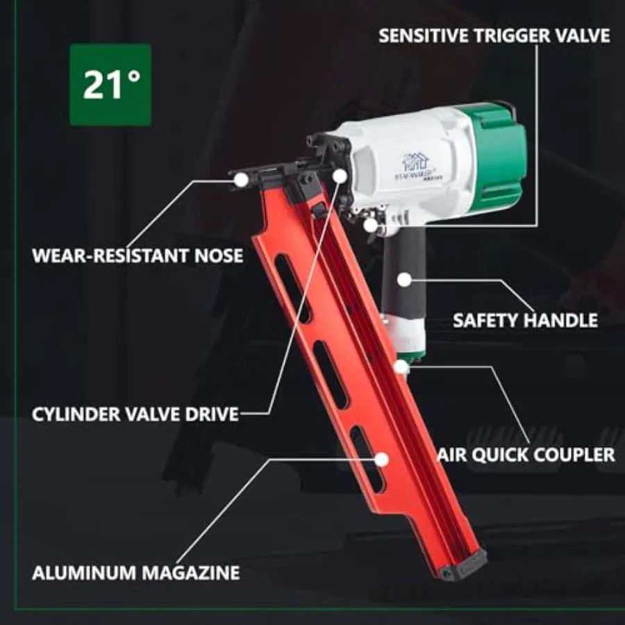 High Speed Mexican Style NR2183 21 Degree Aluminum Magazine Framing Nailer Pneumatic Framing Nail Gun for Rapid Wooden House Bu
