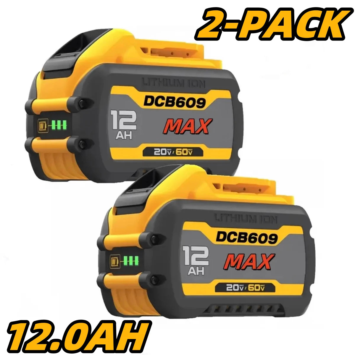 12.0Ah 20V/60V Replacement for Dewalt 60V Flex-Volt MAX Battery DCB606 DCB609 DCB612 for Dewalt 20V/60V Cordless Power Tools 3.2