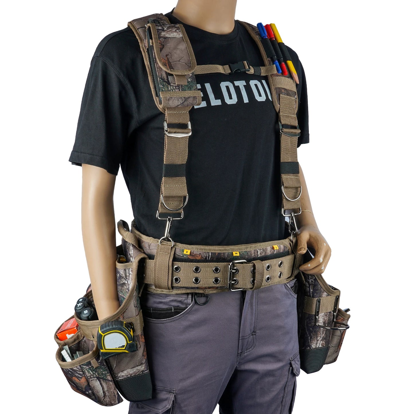 Camo Tool Belt with Suspenders Camouflage Tool Bag Supenders Framers Comb Apron Tool Belt