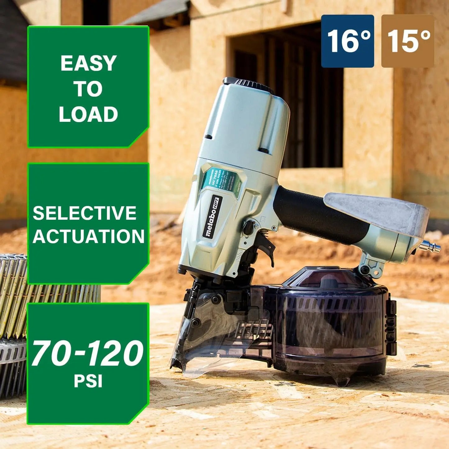 Metabo HPT Siding/Light Framing Coil Nailer, Pro-Preferred Pneumatic Power Nailers for Versatile Siding and Framing Tasks, Tool