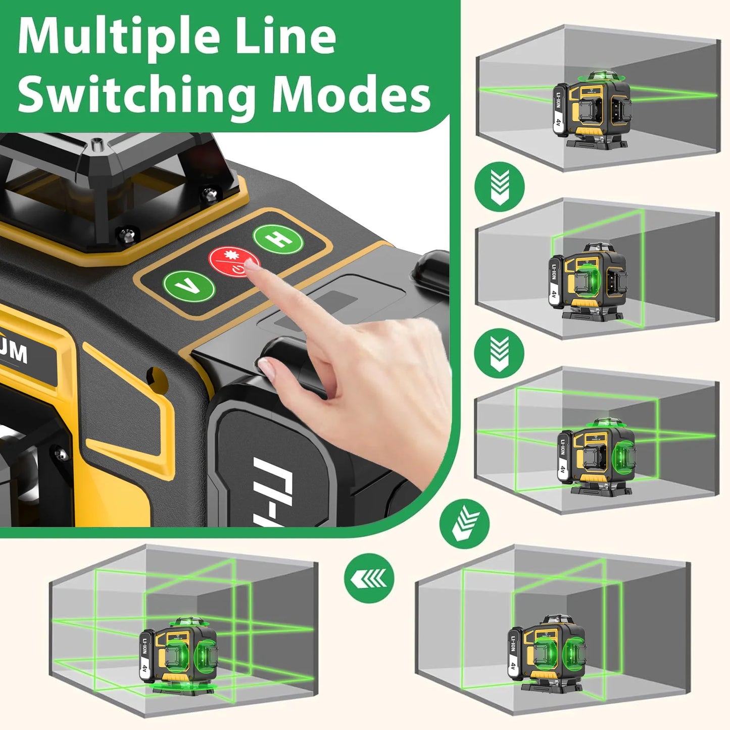 Professional 16-Line 4x360° Laser Level with Green Crosshair Measuring Tool for Home Decoration Includes Tripod And Battery