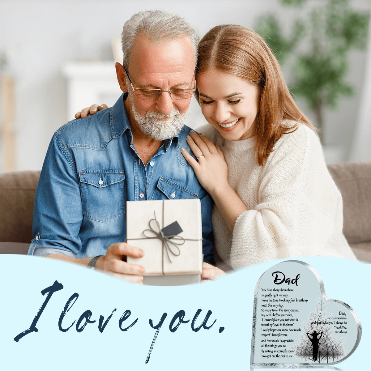 1-3PCS Heart Shape Acrylic Plaque for Dad Birthday Father's Day Thankful Quote Blessed Wish Memorial Keepsake Gift Thank you Dad