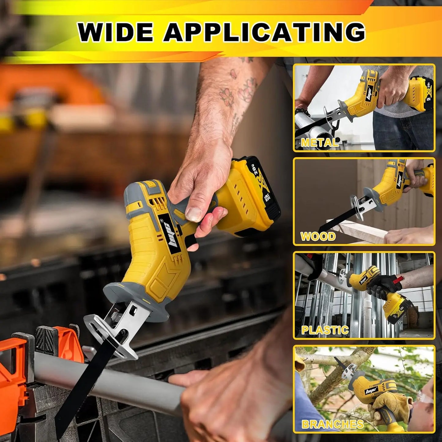 Cordless Reciprocating Saw, Portable  Cutting Electric Saw Variable-speed Wooden Metal PVC Cutting Electric saw +8 Saw Blades