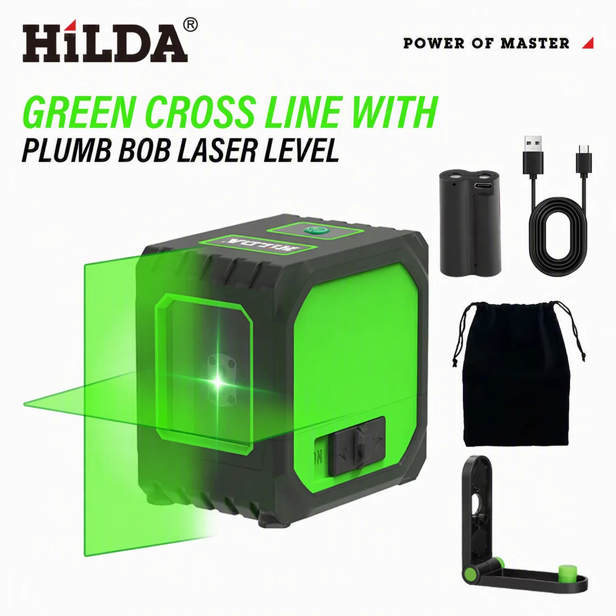 HILDA Mini Green Laser Level 2 Lines Self‑Leveling Horizontal Vertical Cross