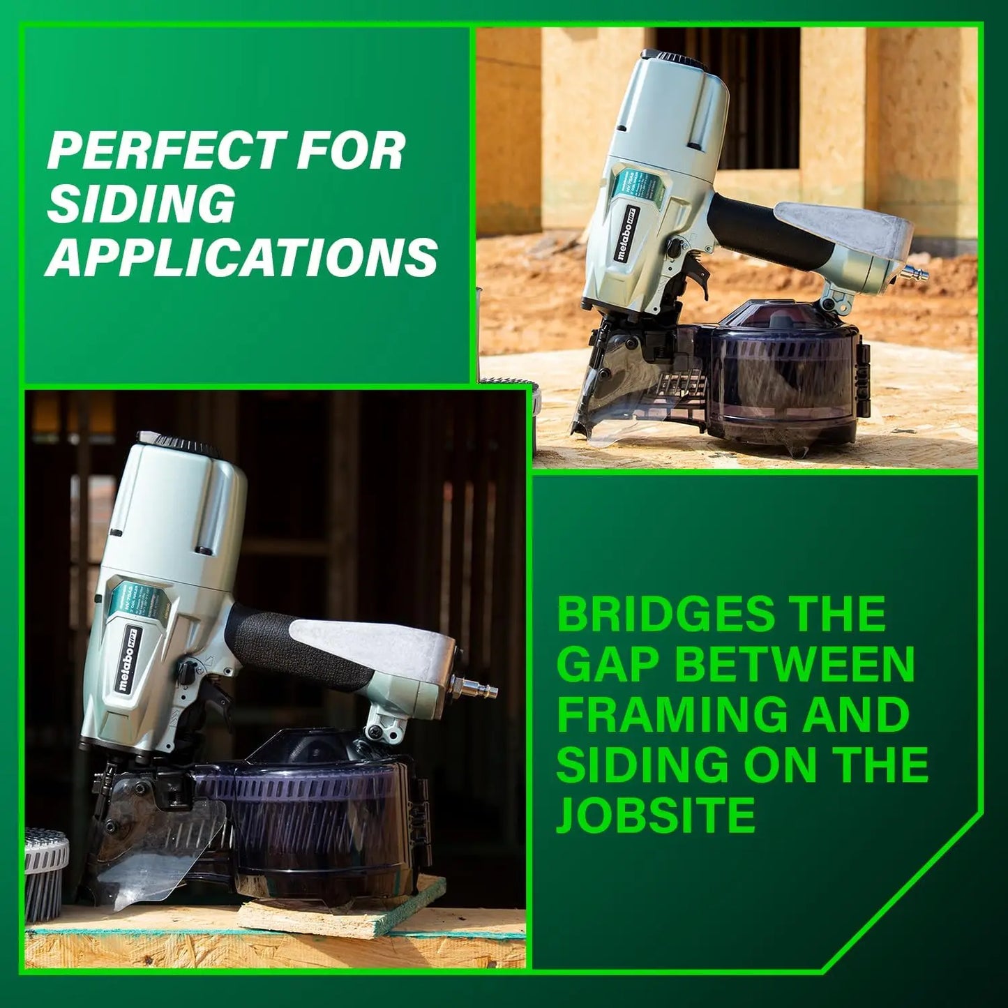 Metabo HPT Siding/Light Framing Coil Nailer, Pro-Preferred Pneumatic Power Nailers for Versatile Siding and Framing Tasks, Tool