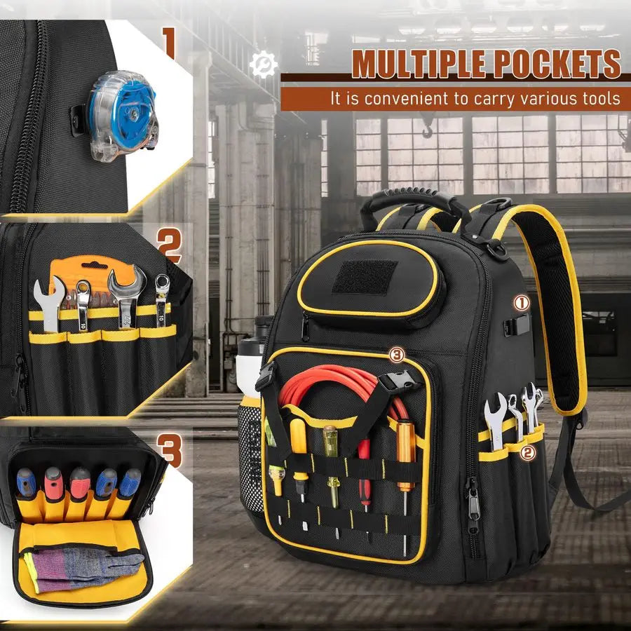 Backpack with a Tool Pouch, Heavy Duty Tool Bag with Multiple Pockets,