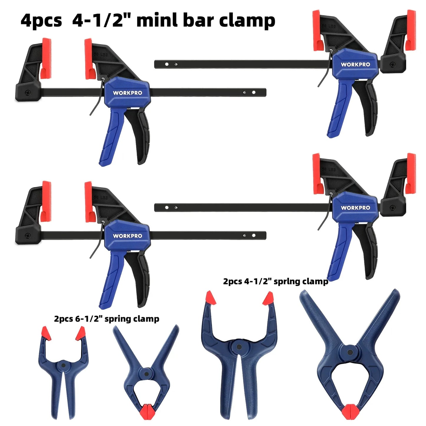 WORKPRO Bar Clamps for Woodworking One-Handed Clamp/Spreader, 6-Inch and 12-Inch