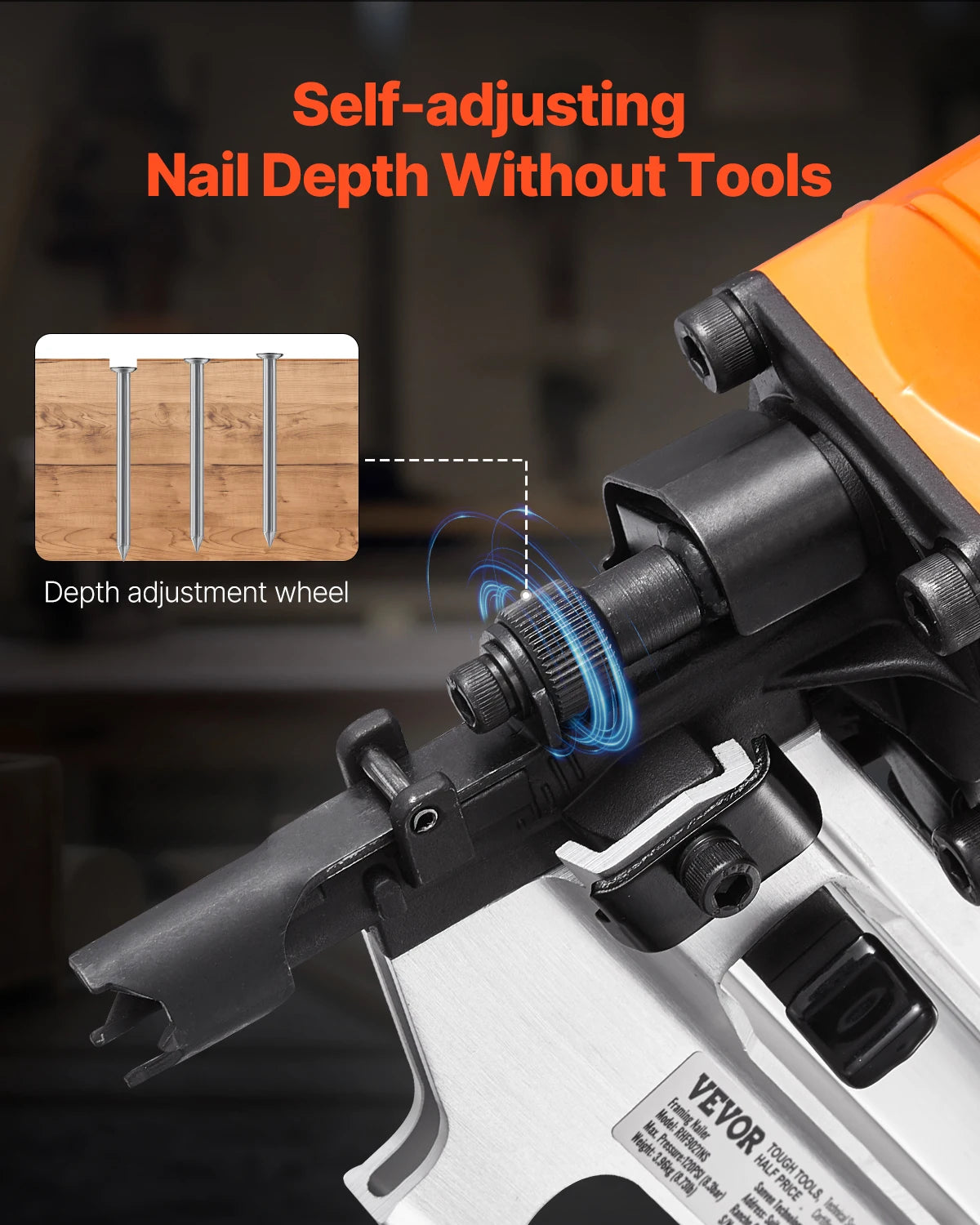 VEVOR Pneumatic Air Nail Gun Framing Nailer 50 to 90 mm Framing Nailer with Dual Trigger Mode 80-120PSI Air Nail Gun for Decking