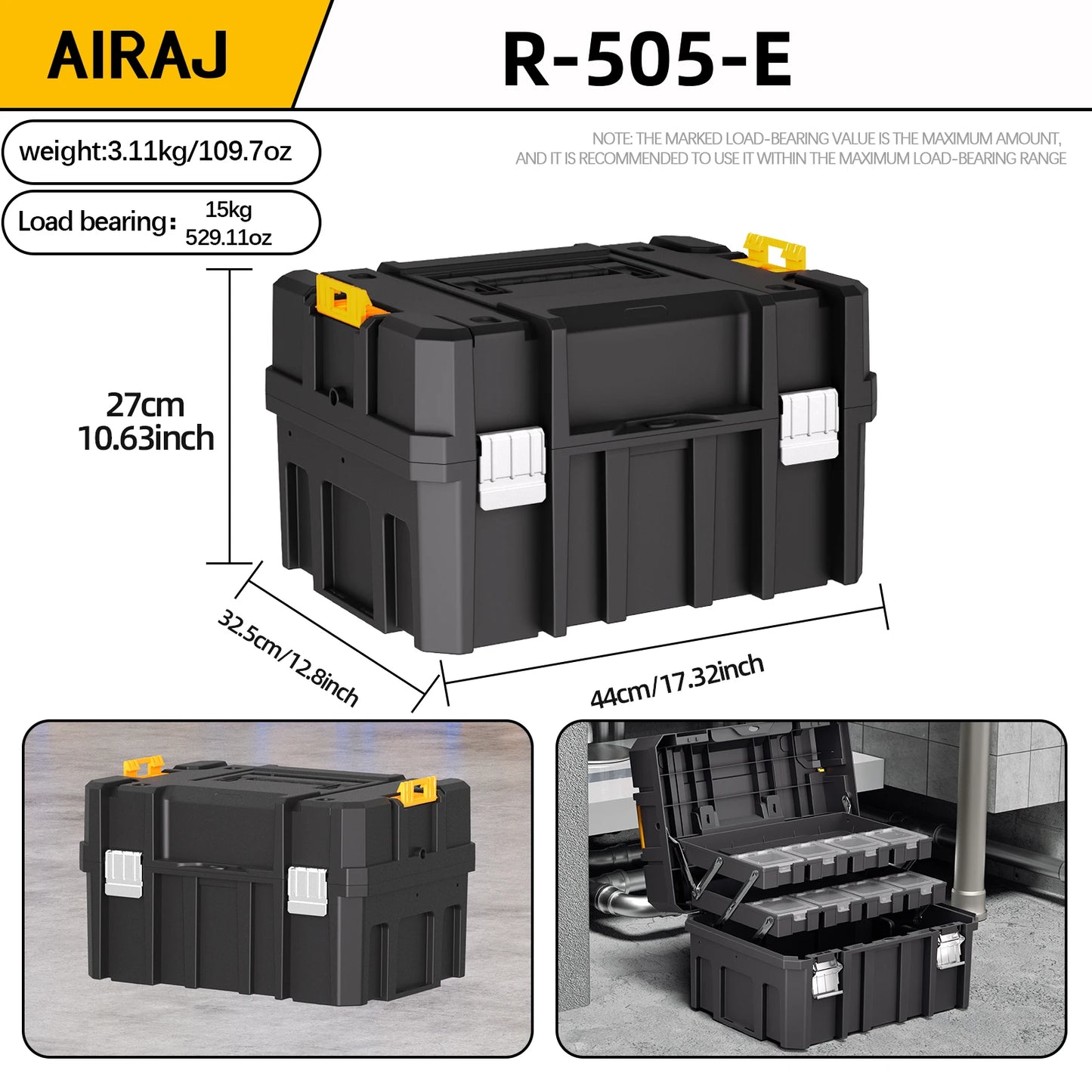 AIRAJ MultiFunctional Tier Stackable Rolling Plastic Portable Folding Tool Storage Box ,