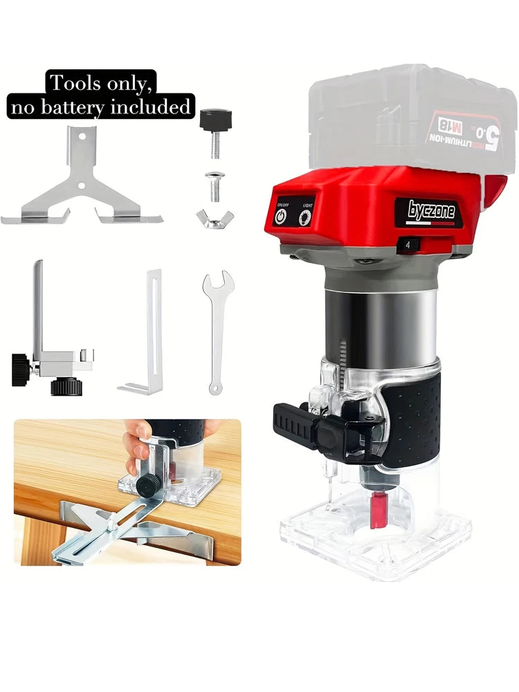 800W Cordless Wood Router Compatible With Milwaukee 18V Battery, 30000 RPM Brushless Motor Router Attach 12 PCS 1/4" Router Bits