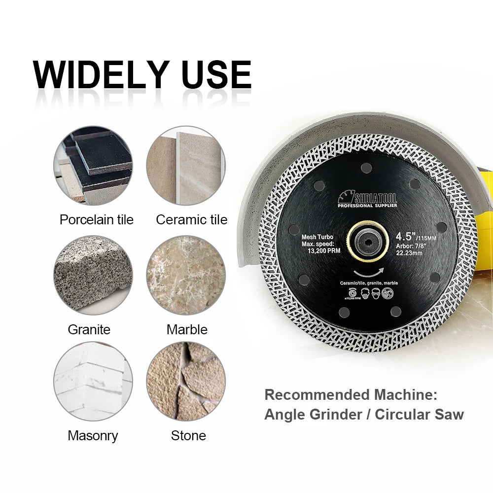 SHDIATOOL 5Pcs 5inch Diamond Mesh Turbo Cutting Disc 125mm Porcelain Marble Stone Saw Blade Circular Ceramic Tile Cutter Plate