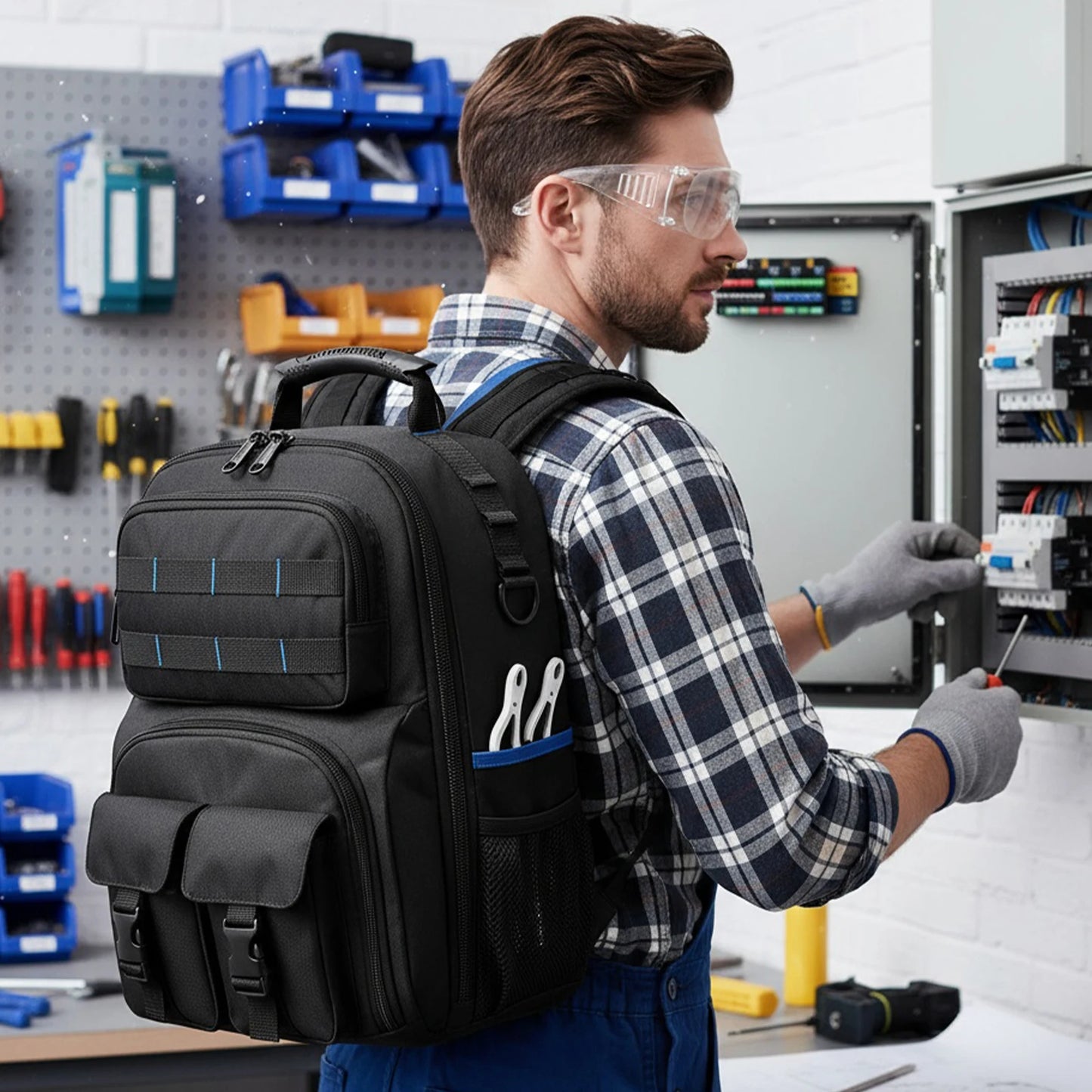 Heavy-Duty Electrician Backpack Multi-Compartment Tool Storage Organizer