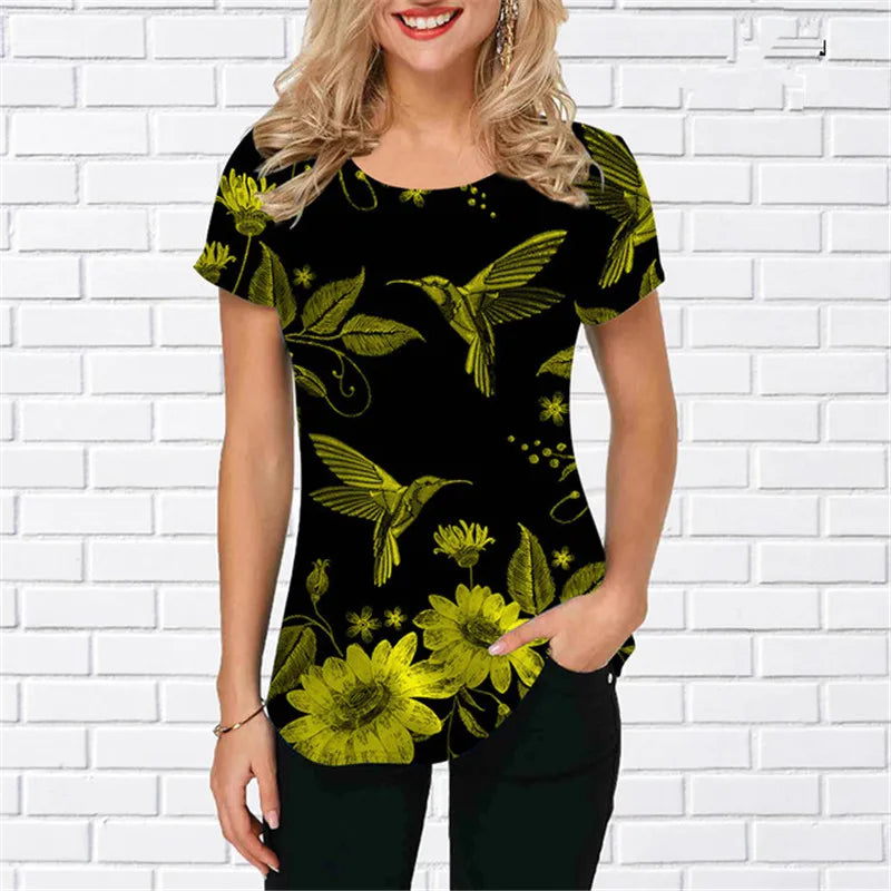 Women birdie Print Shirts Summer Short Sleeve