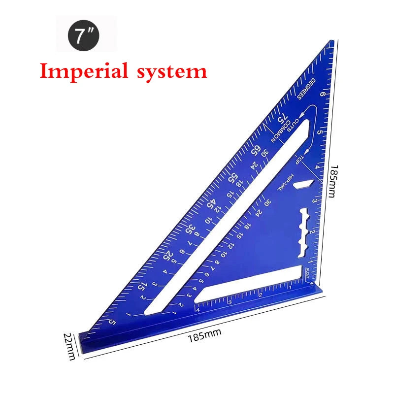 7-Inch Triangle Ruler Aluminum Alloy Measurement Tool with Inch & Metric Scale Carpenter Speed Square Angle Ruler for Woodworkin