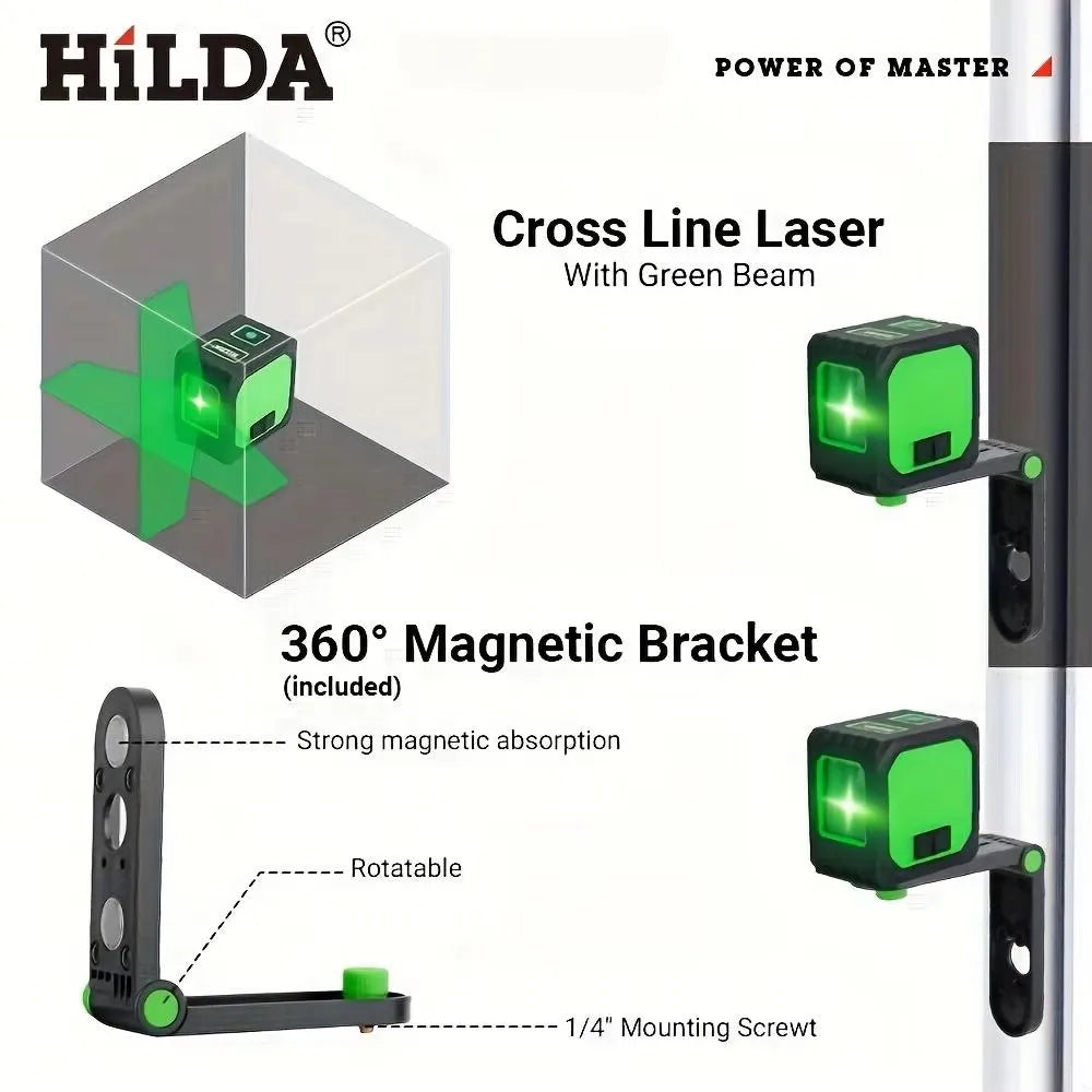 HILDA Mini Green Laser Level 2 Lines Self‑Leveling Horizontal Vertical Cross