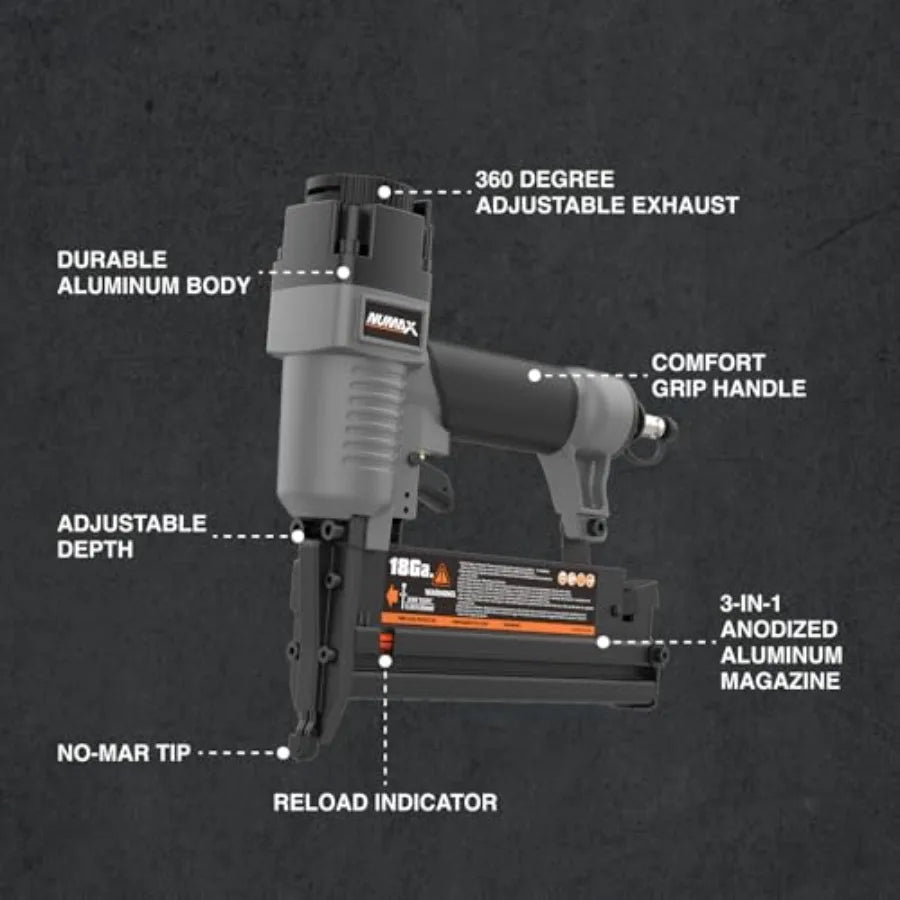 Pneumatic 3-in-1 Nail Gun with 16 GA and 18 GA Finish Nailer and Brad Nailer Functionality Multi-Purpose Air Tool Ideal f