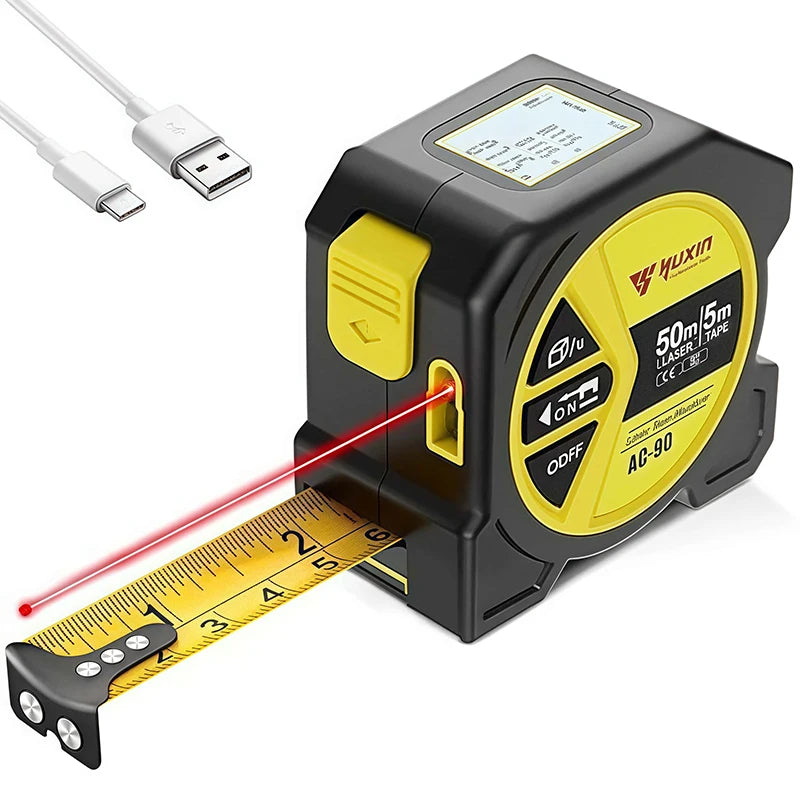 50m Laser 5m Steel Tape Measure - Digital Display Durable Non-slip Accurate Measurement Hook Loop 1PC