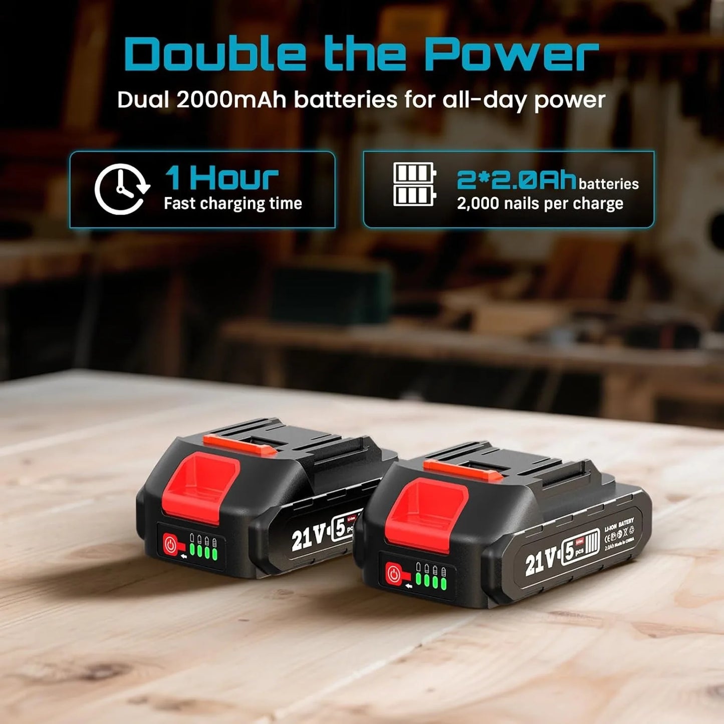 SEESII 18 Gauge Cordless Brad Nail Gun 1000 Brad Nails Cordless Stapler Framing Nailer Furniture Power Tool With 2pcs Battery