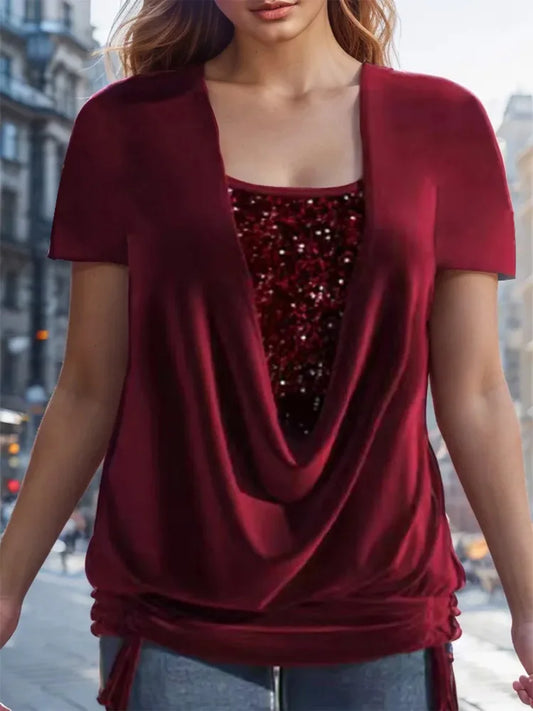 Sequin Blouse Women Luxurious Solid Color