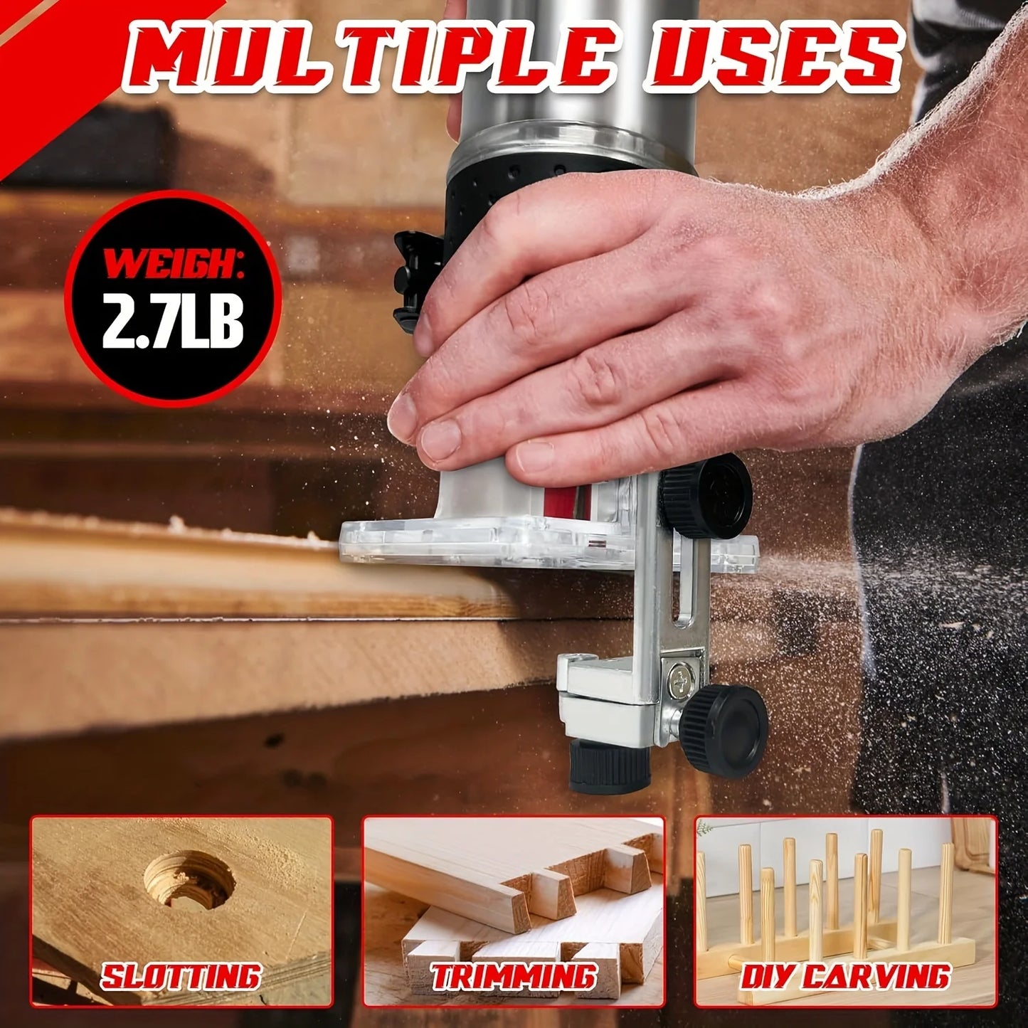 800W Cordless Wood Router Compatible With Milwaukee 18V Battery, 30000 RPM Brushless Motor Router Attach 12 PCS 1/4" Router Bits