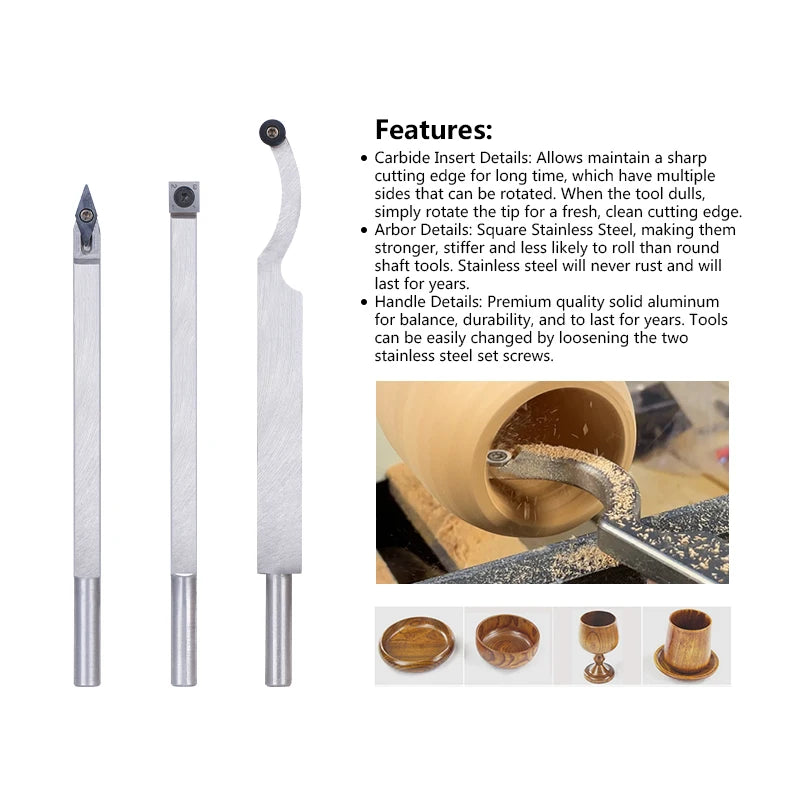 XCAN Woodturning Tool Wood Turning Lathe Chisel for Woodworking Rougher Finisher  Hollower Parting Tools Carbide Cutters
