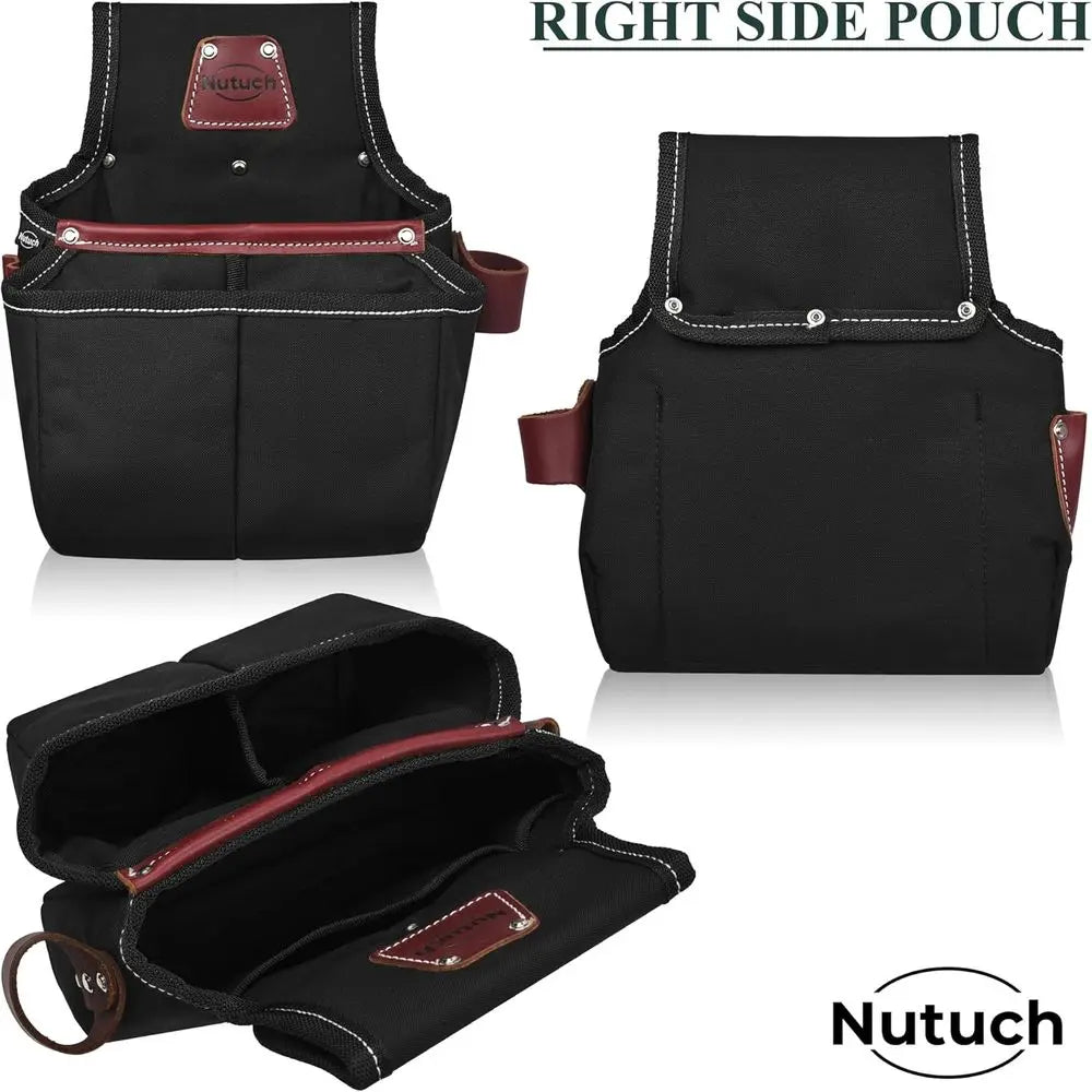 Black Carpenter's Tool Belt with Nylon Pouch for Construction, Framing, and Electrical Work