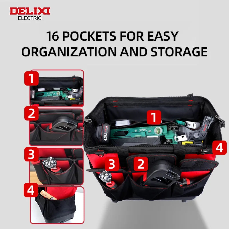 18-inch Pull-rod Tool Bag, Sturdy and Durable, Multi-pocket pull-rod bag,  Wheeled Hand-pushed Trolley
